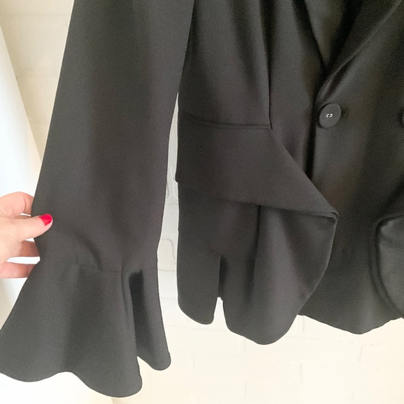 C/meo Collective Blazer Ruffled Goth Statement Pockets Flare sleeve Tuxedo Sz L - Picture 3 of 14